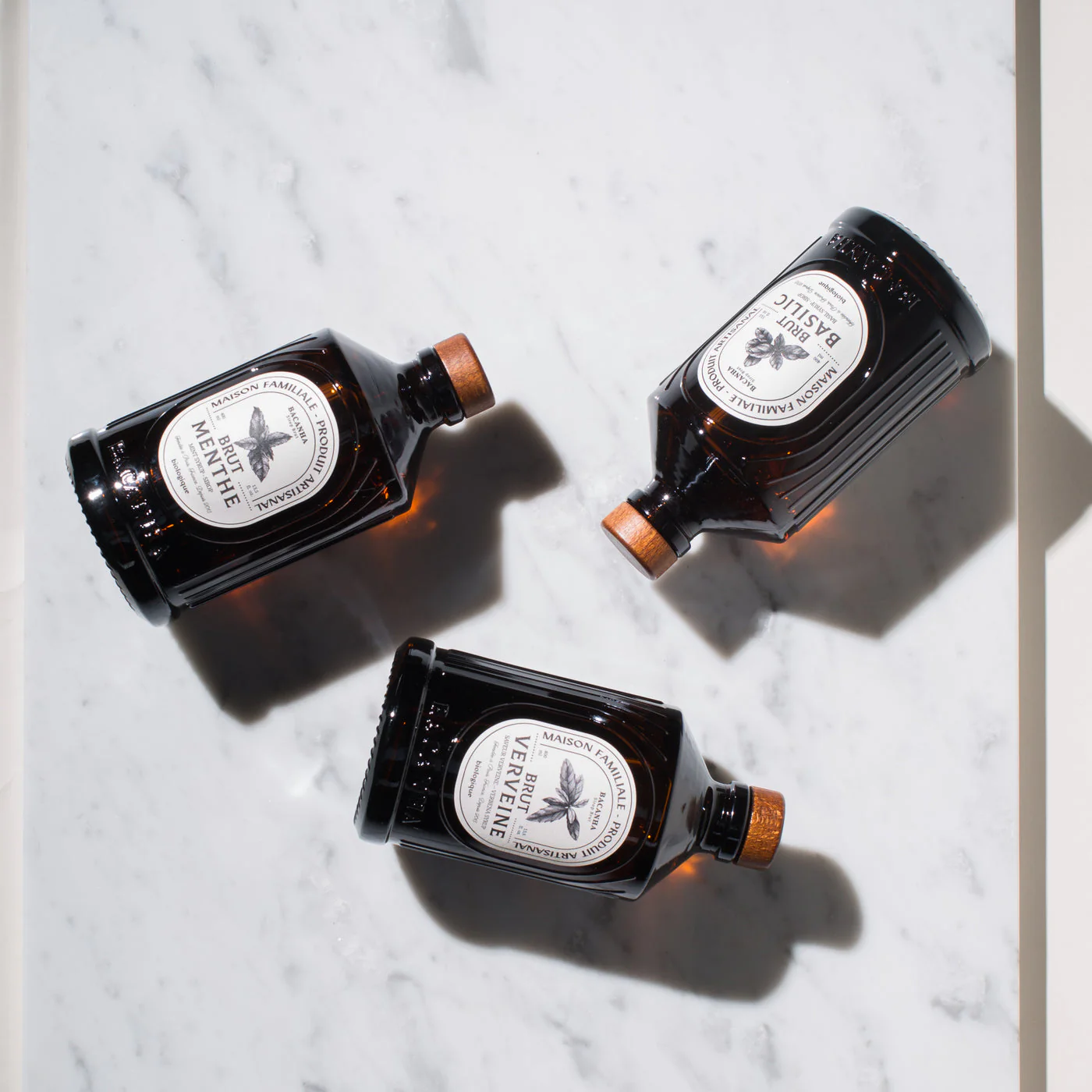 Bacanha syrup bottles